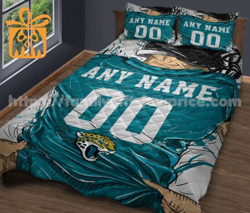 Jacksonville Jaguars Jerseys Quilt Bedding Sets, Jacksonville Jaguars Gifts, Personalized NFL Jerseys with Your Name & Number