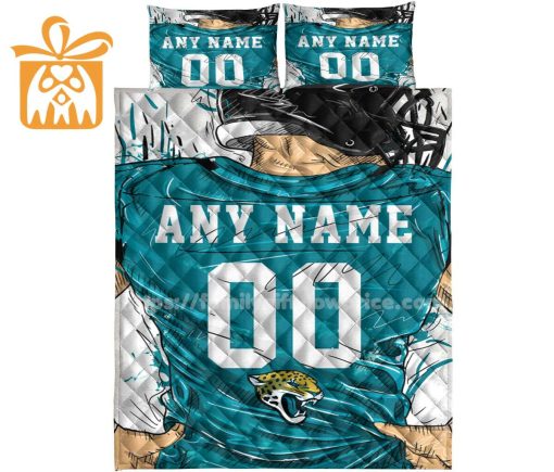 Jacksonville Jaguars Jerseys Quilt Bedding Sets, Jacksonville Jaguars Gifts, Personalized NFL Jerseys with Your Name & Number