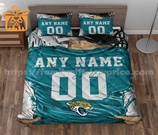 Personalized Jacksonville Jaguars Jersey Quilt Bedding Set – Custom NFL Gift with Your Name & Number