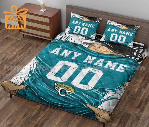 Personalized Jacksonville Jaguars Jersey Quilt Bedding Set – Custom NFL Gift with Your Name & Number