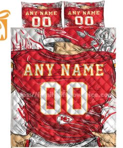 KC Chiefs Jerseys Quilt Bedding Sets, Chiefs Gifts for Fan, Personalized NFL Jerseys with Your Name & Number 3
