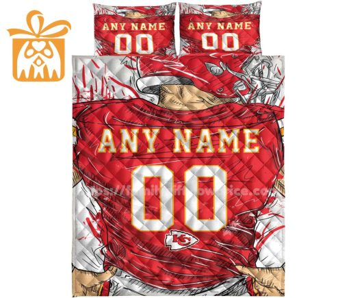 KC Chiefs Jerseys Quilt Bedding Sets, Chiefs Gifts for Fan, Personalized NFL Jerseys with Your Name & Number