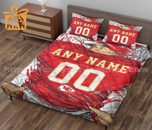 KC Chiefs Jerseys Quilt Bedding Sets, Chiefs Gifts for Fan, Personalized NFL Jerseys with Your Name & Number