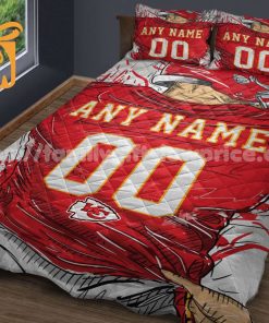 KC Chiefs Jerseys Quilt Bedding Sets, Chiefs Gifts for Fan, Personalized NFL Jerseys with Your Name & Number 1
