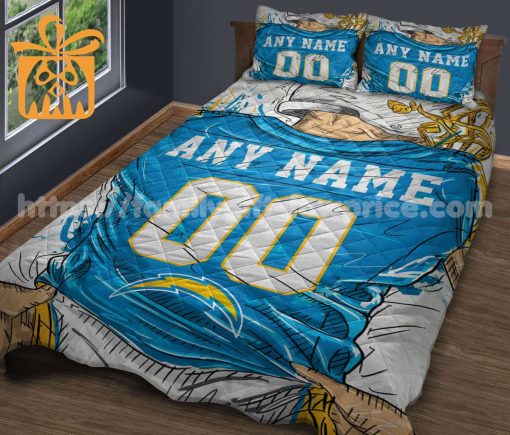 Charger Jerseys Quilt Bedding Sets, Chargers Football Gifts, Personalized NFL Jerseys with Your Name & Number