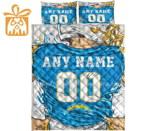 Charger Jerseys Quilt Bedding Sets, Chargers Football Gifts, Personalized NFL Jerseys with Your Name & Number