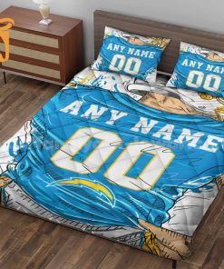 Charger Jerseys Quilt Bedding Sets, Chargers Football Gifts, Personalized NFL Jerseys with Your Name & Number 1