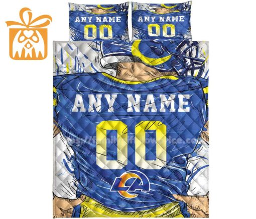 LA Rams Jersey Quilt Bedding Sets, Rams Gifts, Personalized NFL Jerseys with Your Name & Number