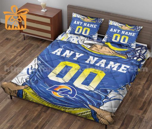LA Rams Jersey Quilt Bedding Sets, Rams Gifts, Personalized NFL Jerseys with Your Name & Number