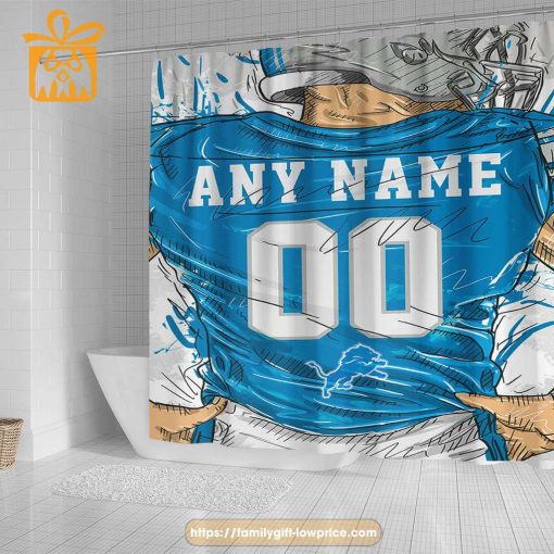 Detroit Lions Personalized Jersey Shower Curtains – Custom Gifts with Any Name and Number