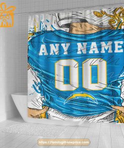 Los Angeles Chargers Personalized Jersey Shower Curtains – Custom Gifts with Any Name and Number