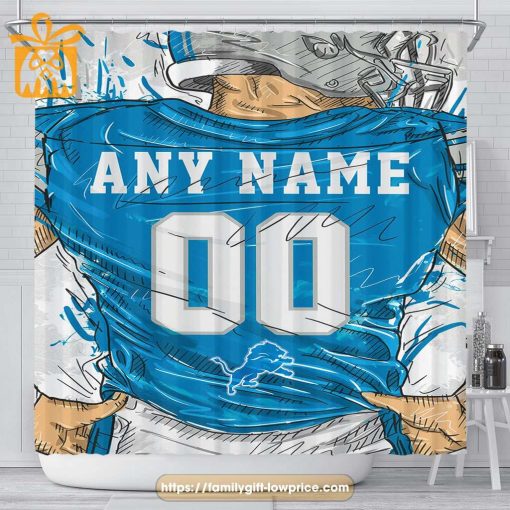 Detroit Lions Personalized Jersey Shower Curtains – Custom Gifts with Any Name and Number