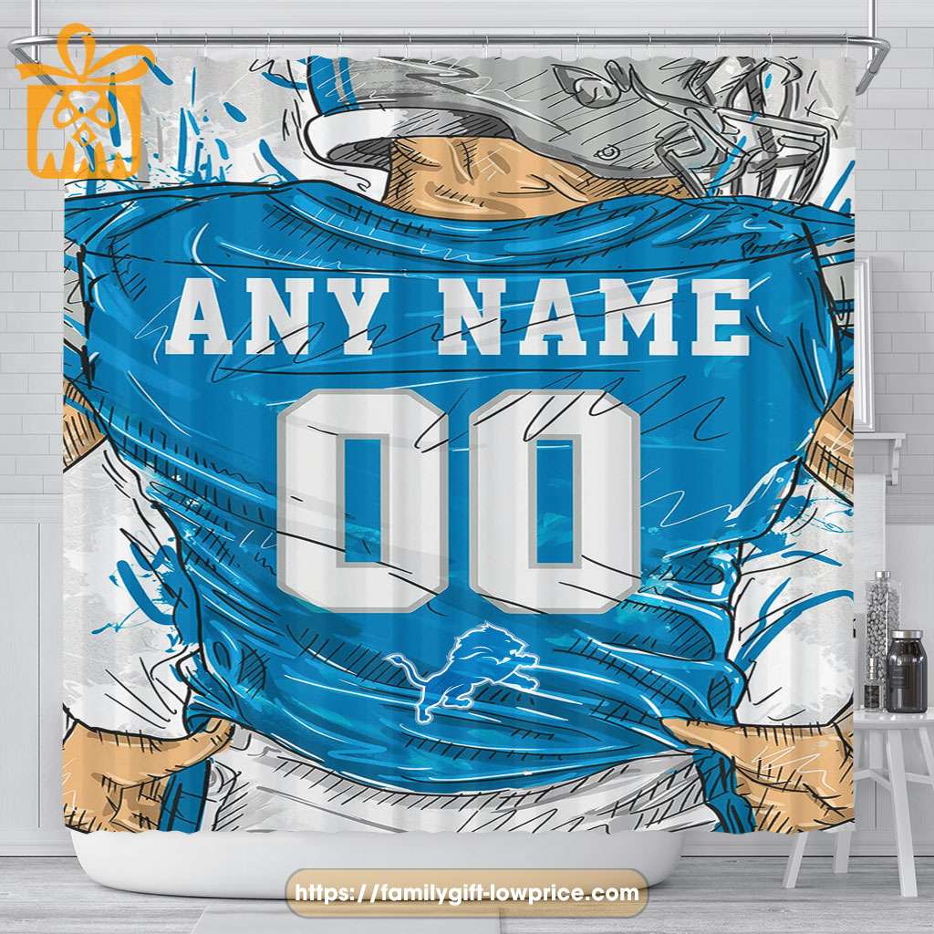 Detroit Lions Personalized Jersey Shower Curtains - Custom Gifts