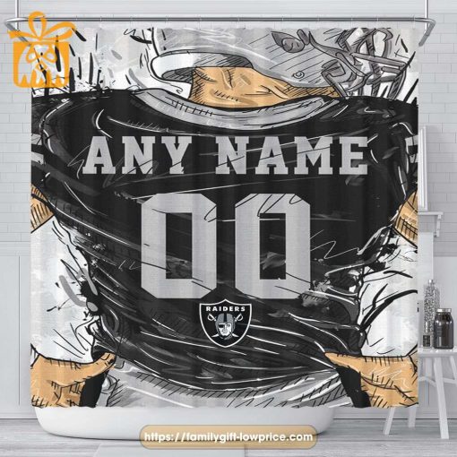 Las Vegas Raiders Personalized Jersey Shower Curtains – Custom Gifts with Any Name and Number