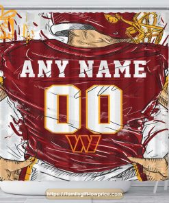 Washington Commanders Personalized Jersey Shower Curtains - Custom Gifts with Any Name and Number