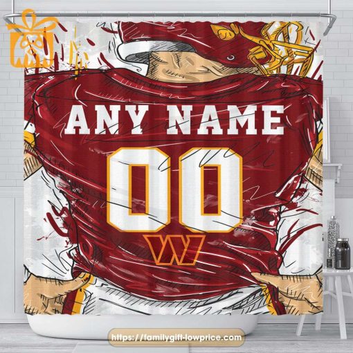 Washington Commanders Personalized Jersey Shower Curtains – Custom Gifts with Any Name and Number