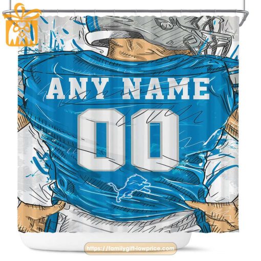 Detroit Lions Personalized Jersey Shower Curtains – Custom Gifts with Any Name and Number