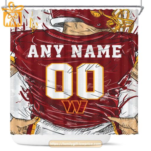 Washington Commanders Personalized Jersey Shower Curtains – Custom Gifts with Any Name and Number