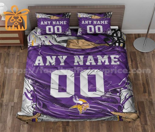 Minnesota Vikings Jerseys Quilt Bedding Sets, Minnesota Vikings Gifts, Personalized NFL Jerseys with Your Name & Number