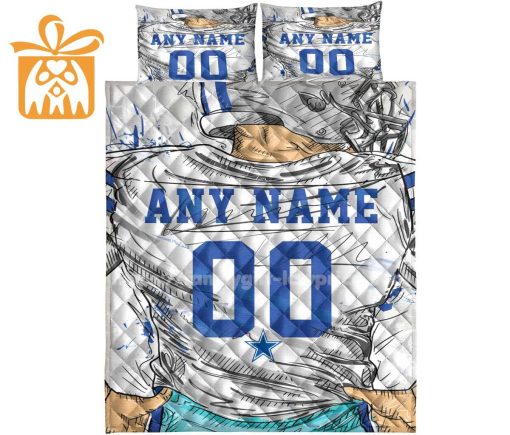 Dallas Cowboy Jerseys Quilt Bedding Sets, Cowboys Gifts, Personalized NFL Jerseys with Your Name & Number