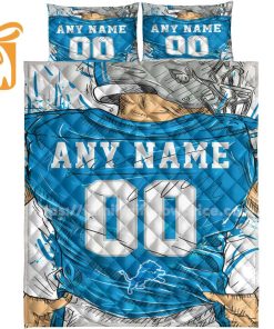 Detroit Lions Custom Jersey Quilt Bedding Sets, Detroit Lions Gifts, Personalized NFL Jerseys with Your Name & Number 3