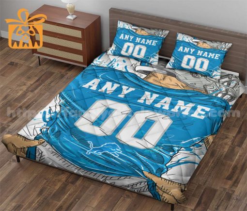 Detroit Lions Custom Jersey Quilt Bedding Sets, Detroit Lions Gifts, Personalized NFL Jerseys with Your Name & Number