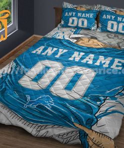 Detroit Lions Custom Jersey Quilt Bedding Sets, Detroit Lions Gifts, Personalized NFL Jerseys with Your Name & Number 1