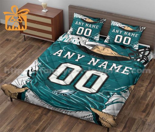 Philadelphia Eagles Custom Jersey Quilt Bedding Sets, Philadelphia Eagles Gifts, Personalized NFL Jerseys with Your Name & Number