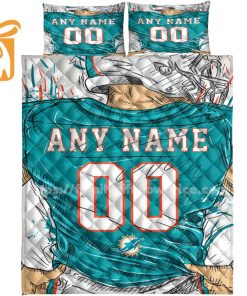 Personalized Miami Dolphins Jersey Quilt Bedding Set – Custom NFL Gift with Your Name & Number