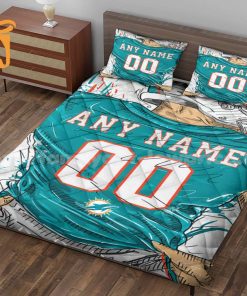 Miami Dolphins Custom Jersey Quilt Bedding Sets, Miami Dolphins Gifts for Him & Her, Personalized NFL Jerseys with Your Name & Number 2
