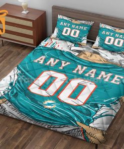 Personalized Miami Dolphins Jersey Quilt Bedding Set – Custom NFL Gift with Your Name & Number 1