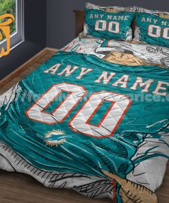 Miami Dolphins Custom Jersey Quilt Bedding Sets, Miami Dolphins Gifts for Him & Her, Personalized NFL Jerseys with Your Name & Number 1