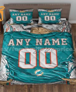Miami Dolphins Custom Jersey Quilt Bedding Sets, Miami Dolphins Gifts for Him & Her, Personalized NFL Jerseys with Your Name & Number