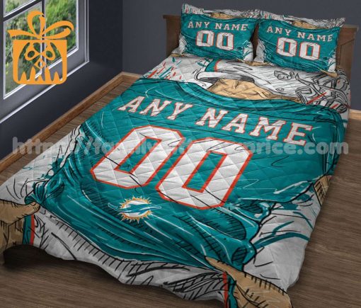 Miami Dolphins Custom Jersey Quilt Bedding Sets, Miami Dolphins Gifts for Him & Her, Personalized NFL Jerseys with Your Name & Number