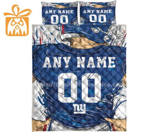 NFL NY Giants Jerseys Quilt Bedding Sets Gifts for Giants Gans, Personalized NFL Jerseys with Your Name & Number