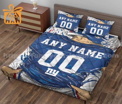 NFL NY Giants Jerseys Quilt Bedding Sets Gifts for Giants Gans, Personalized NFL Jerseys with Your Name & Number