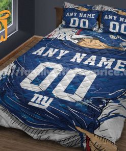 NFL NY Giants Jerseys Quilt Bedding Sets Gifts for Giants Gans, Personalized NFL Jerseys with Your Name & Number 1