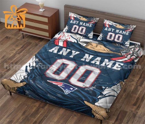 New England Patriots Jersey Quilt Bedding Sets, New England Patriots Gifts, Personalized NFL Jerseys with Your Name & Number