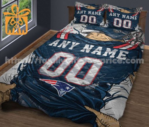 New England Patriots Jersey Quilt Bedding Sets, New England Patriots Gifts, Personalized NFL Jerseys with Your Name & Number
