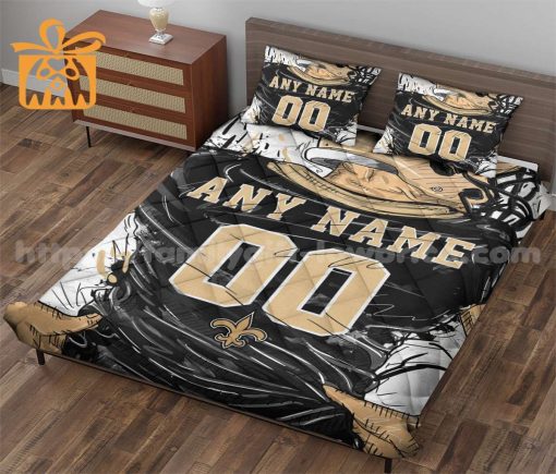 New Orleans Saints Jersey Quilt Bedding Sets, Saints Football Gifts, Personalized NFL Jerseys with Your Name & Number