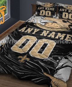 New Orleans Saints Jersey Quilt Bedding Sets, Saints Football Gifts, Personalized NFL Jerseys with Your Name & Number 1