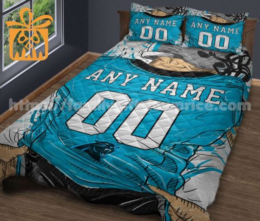 Carolina Panthers Jersey Quilt Bedding Sets, Carolina Panthers Gifts, Personalized NFL Jerseys with Your Name & Number