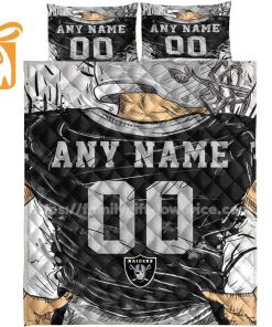 Las Vegas Raiders Jersey Quilt Bedding Sets, Raiders Gifts, Personalized NFL Jerseys with Your Name & Number 3