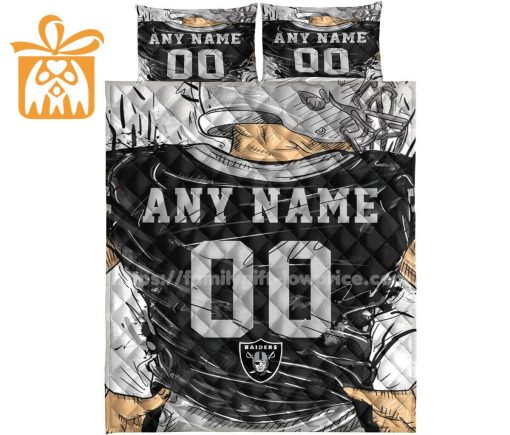 Las Vegas Raiders Jersey Quilt Bedding Sets, Raiders Gifts, Personalized NFL Jerseys with Your Name & Number
