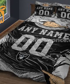 Las Vegas Raiders Jersey Quilt Bedding Sets, Raiders Gifts, Personalized NFL Jerseys with Your Name & Number 1
