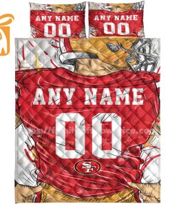 SF 49ers Jersey Quilt Bedding Sets, Forty Niners Gifts, Personalized NFL Jerseys with Your Name & Number 2