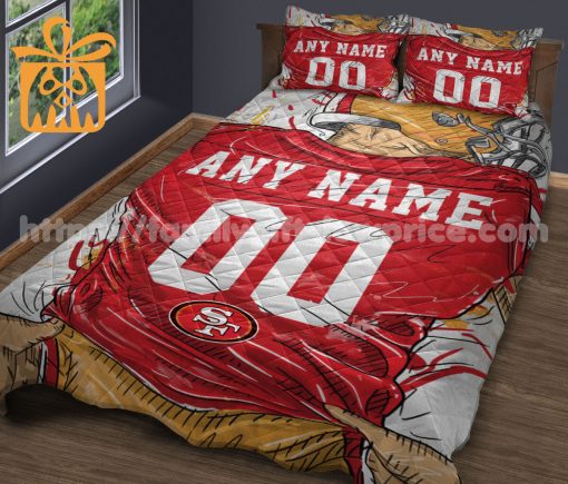 SF 49ers Jersey Quilt Bedding Sets, Forty Niners Gifts, Personalized NFL Jerseys with Your Name & Number