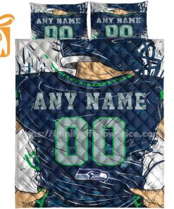 Seattle Seahawks Jersey Quilt Bedding Sets, Seahawks Gifts, Personalized NFL Jerseys with Your Name & Number 3