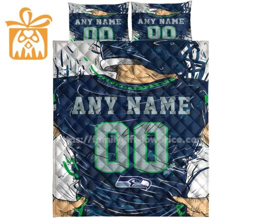Seattle Seahawks Jersey Quilt Bedding Sets, Seahawks Gifts, Personalized NFL Jerseys with Your Name & Number