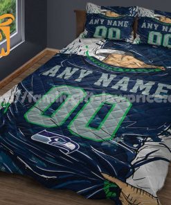 Seattle Seahawks Jersey Quilt Bedding Sets, Seahawks Gifts, Personalized NFL Jerseys with Your Name & Number 1